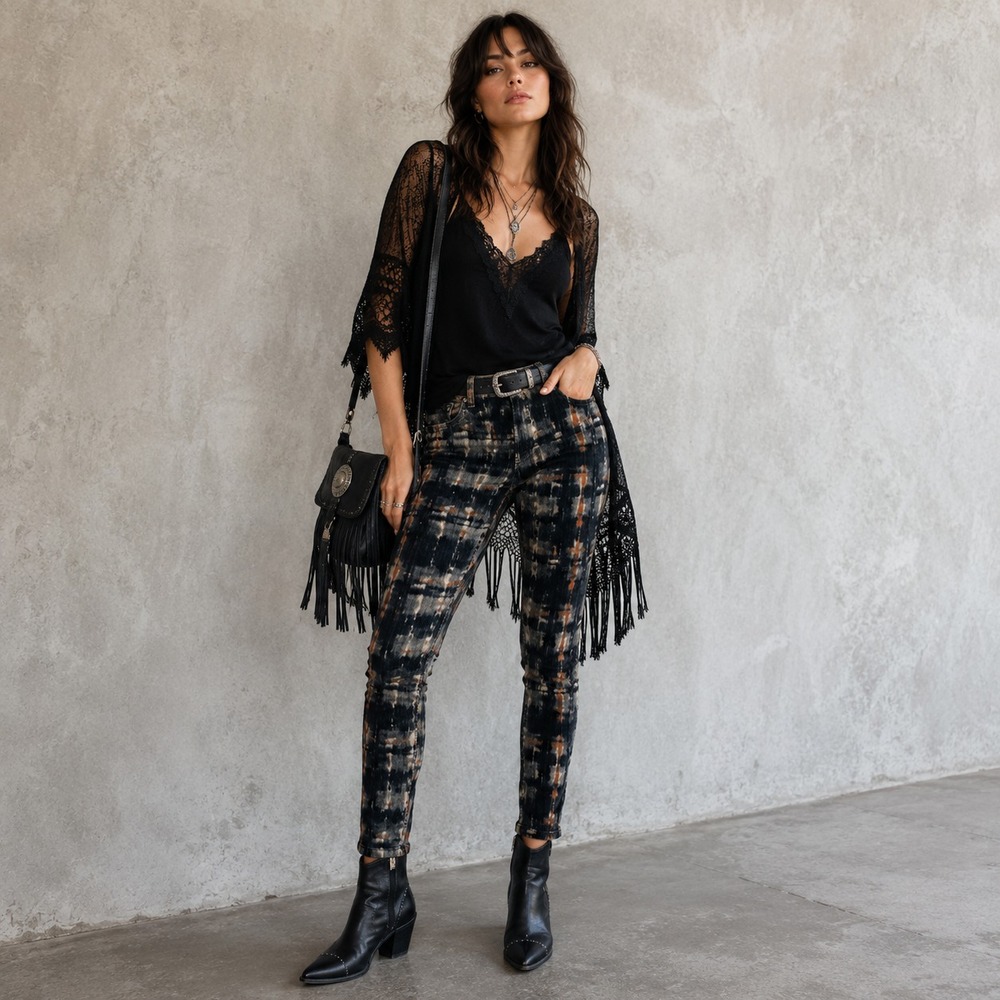 Free‎ People Tie Dye Corduroy Pants 29 Skinny Stretch Boho Festival Y2K Chic